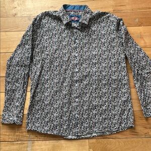 Classic Mens Floral Button-Down Shirt - Blue/Tan